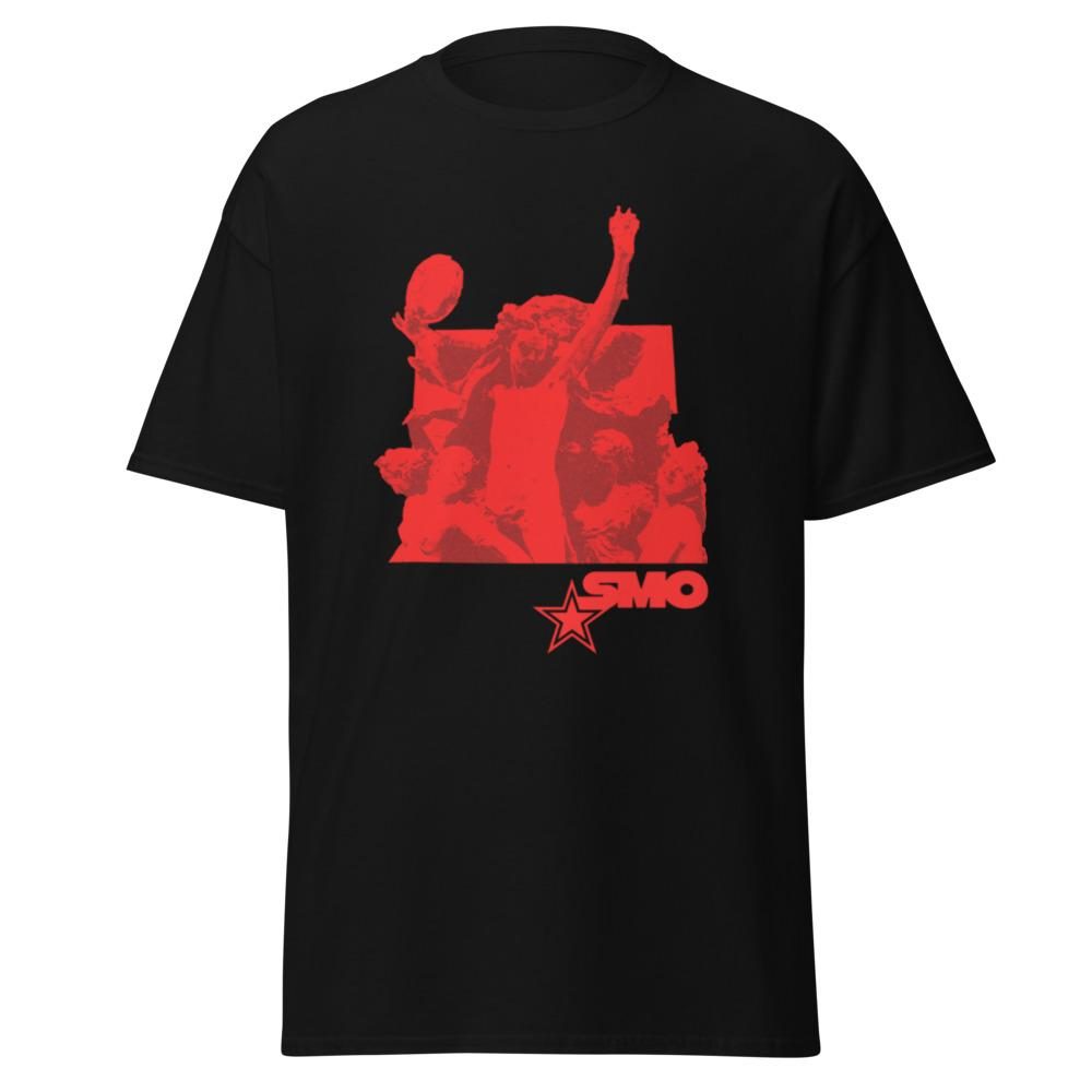 SMO crowd print t-shirt in red on black